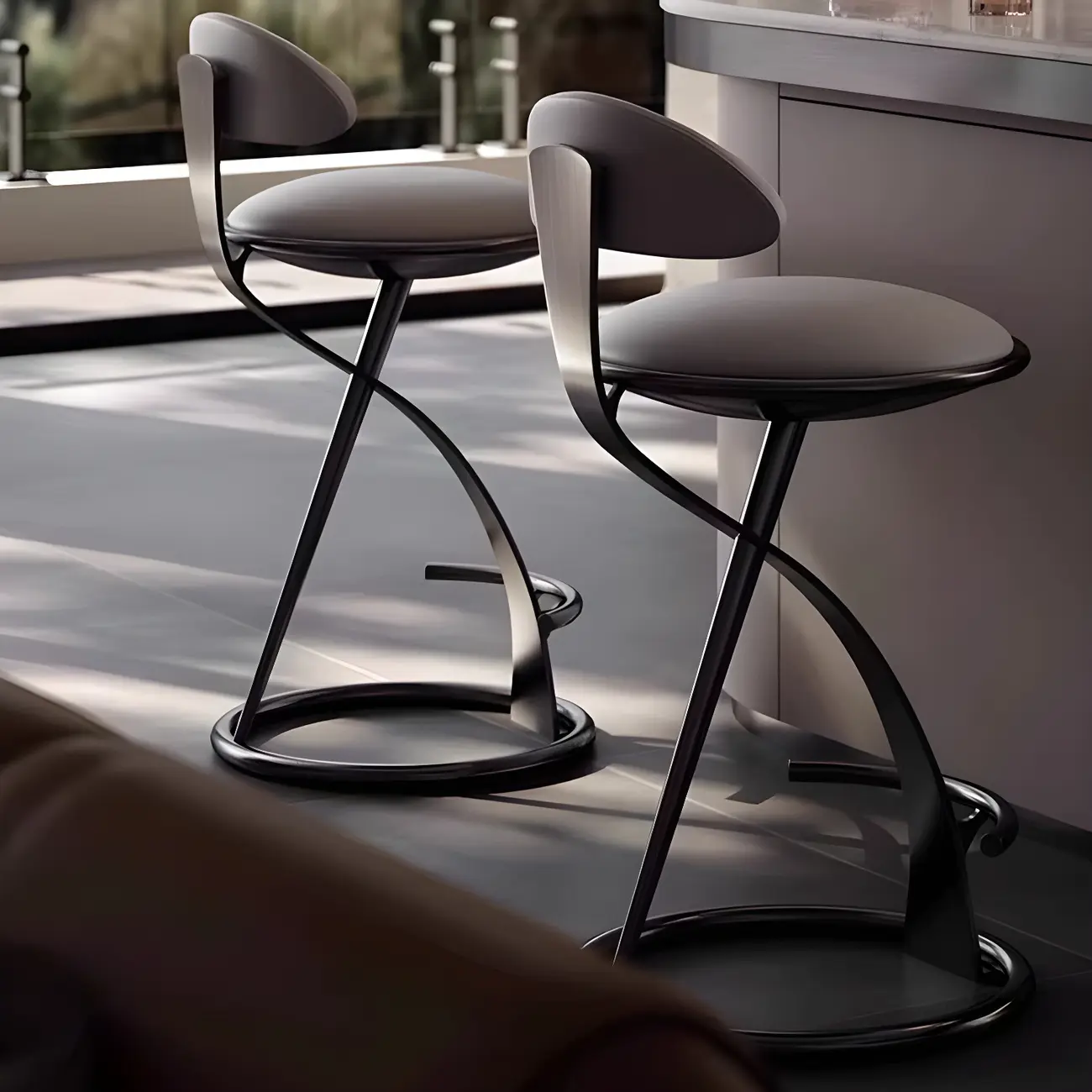Glam Upholstered Round Seat Backrest Bar Stools Image - 2 | homeyfad