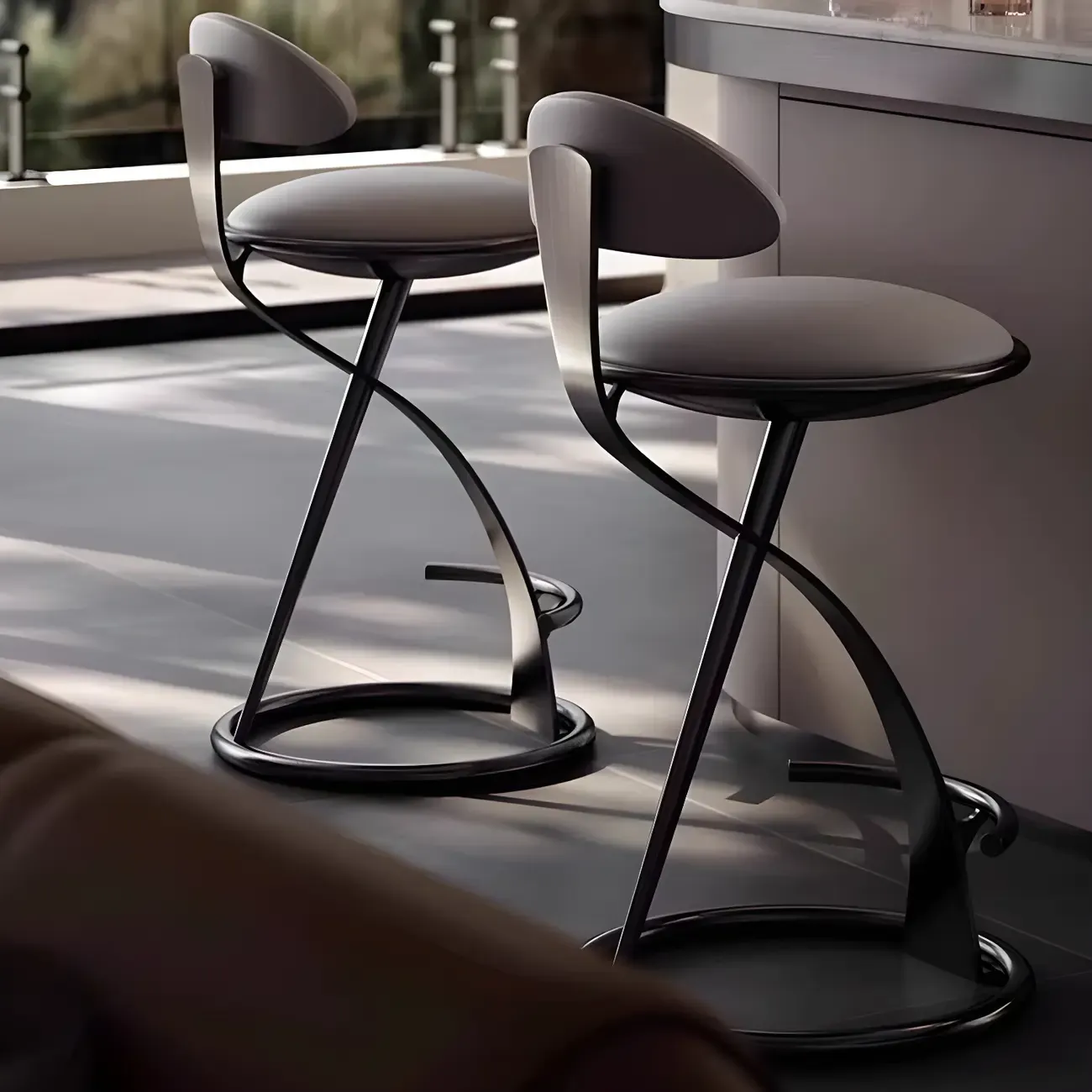 Glam Upholstered Round Seat Backrest Bar Stools Image - 2