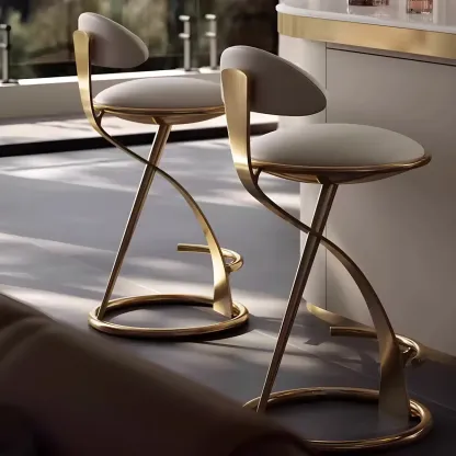 Glam Upholstered Round Seat Backrest Bar Stools Image - 3