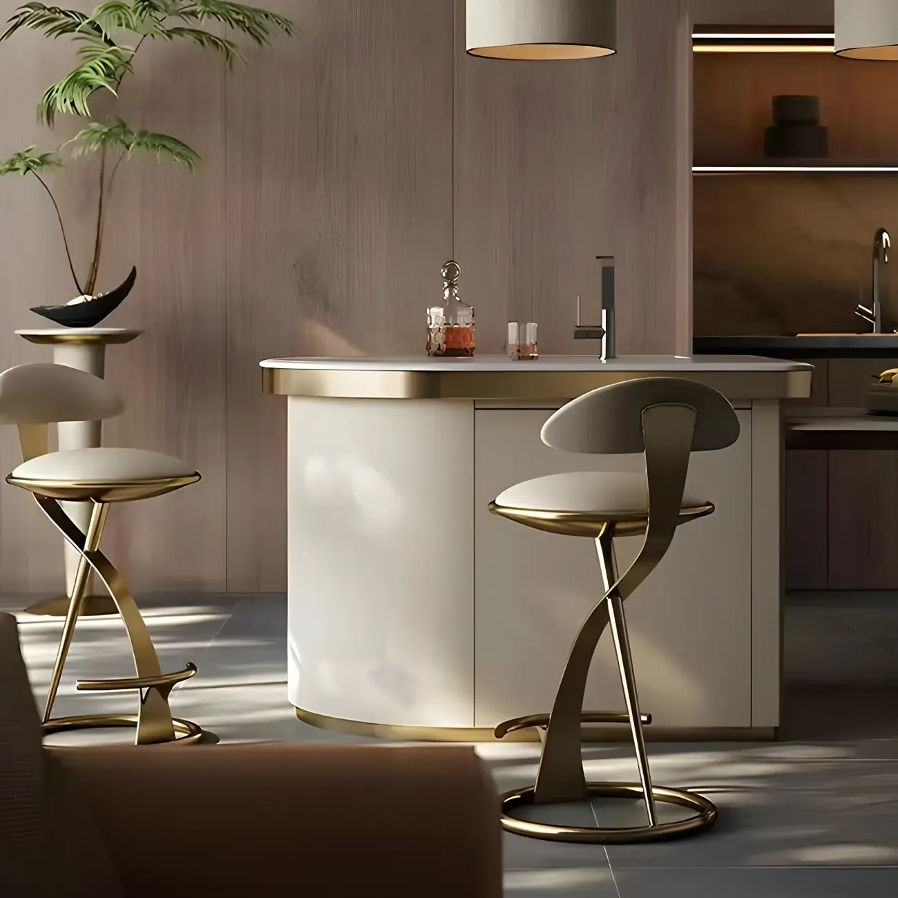 Glam Upholstered Round Seat Backrest Bar Stools Image - 4