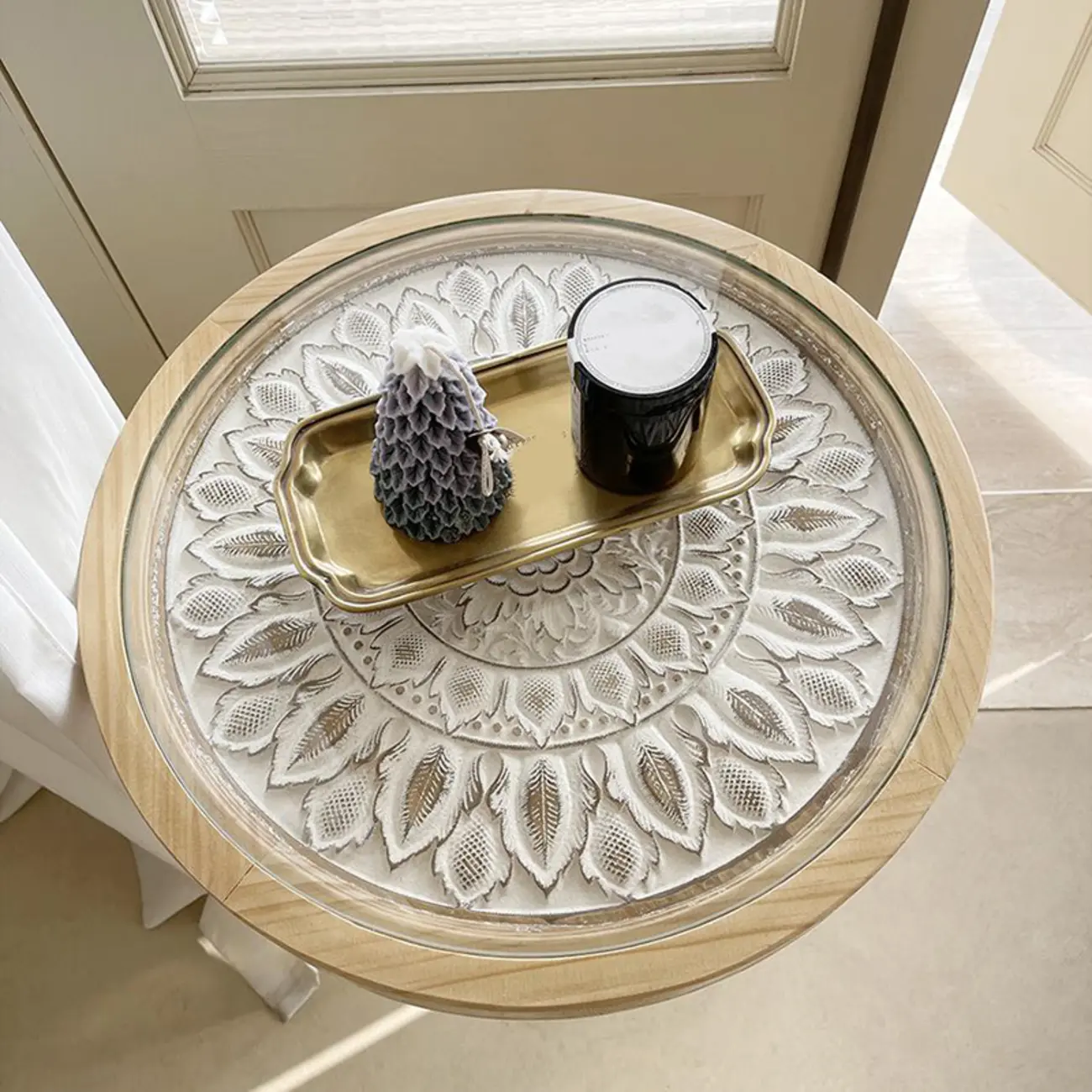 Retro Round Wooden End Table with Distressed Finish for Home Image - 7 | homeyfad