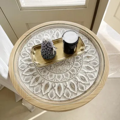 Retro Round Wooden End Table with Distressed Finish for Home Image - 7