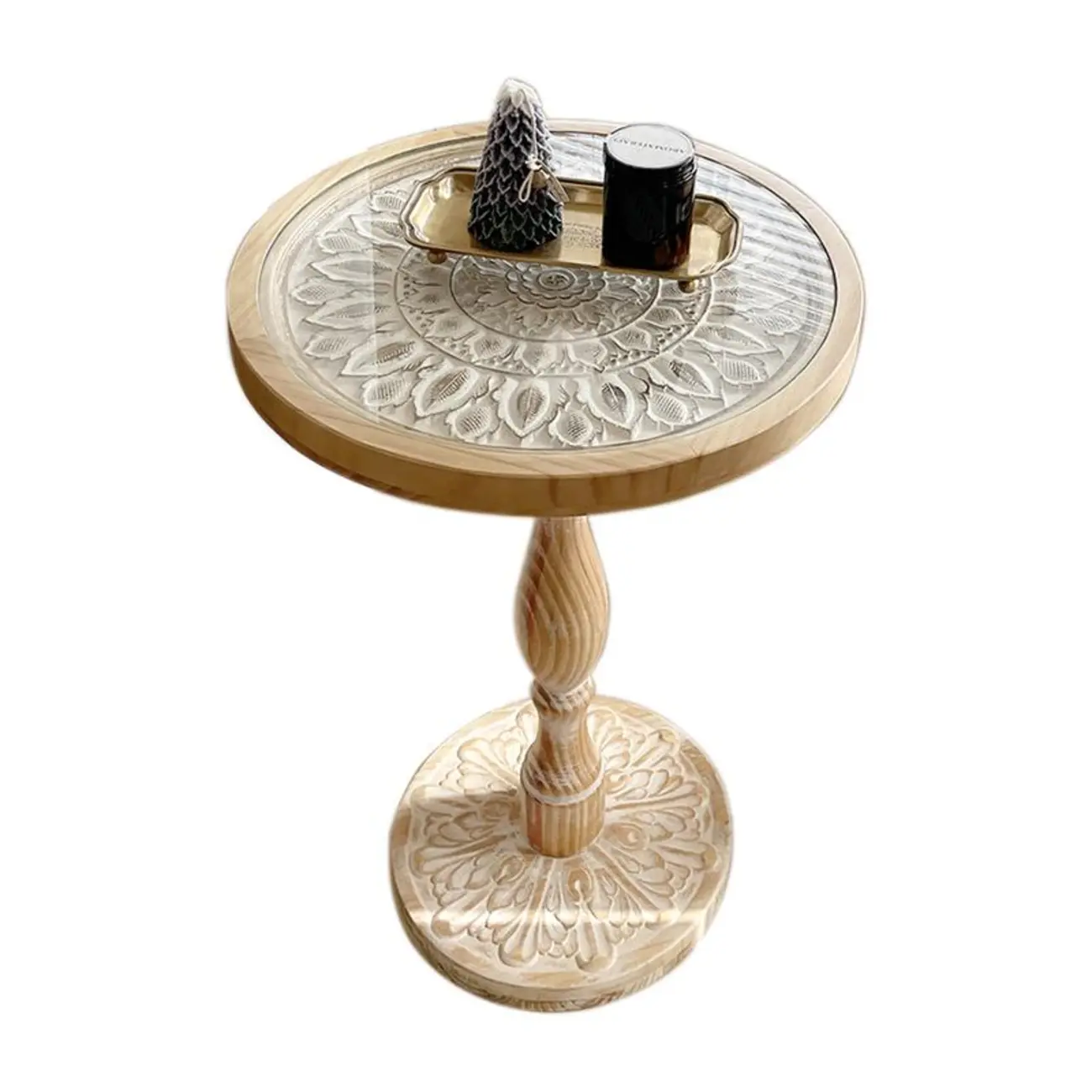 Retro Round Wooden End Table with Distressed Finish for Home Image - 8 | homeyfad