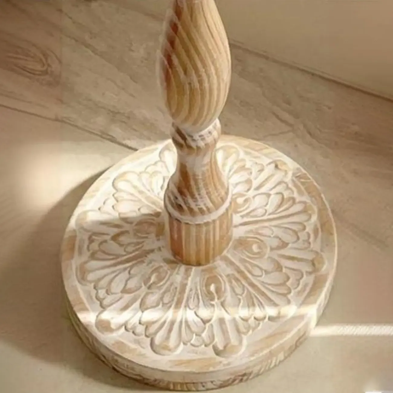 Retro Round Wooden End Table with Distressed Finish for Home Image - 9