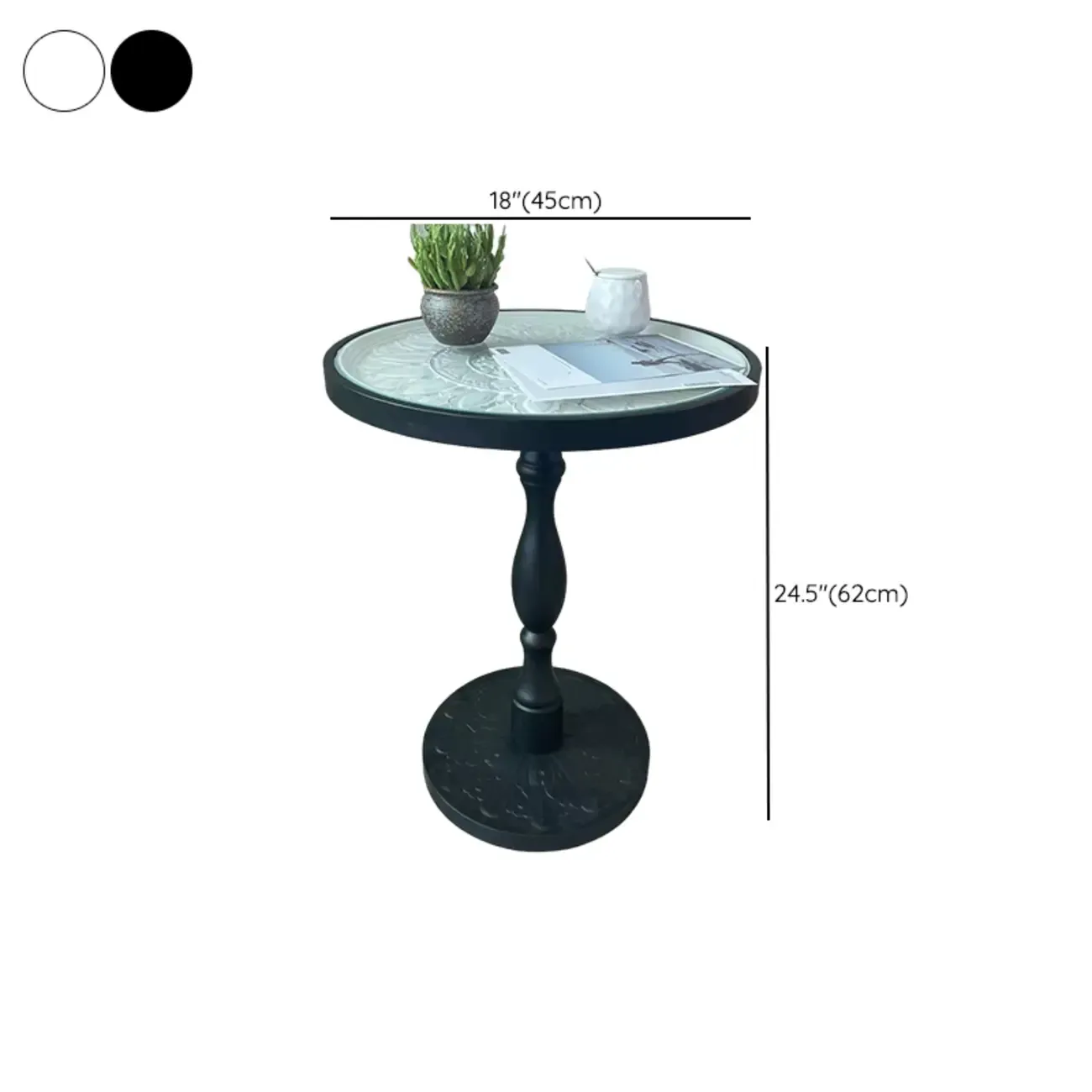 Retro Round Wooden End Table with Distressed Finish for Home #size