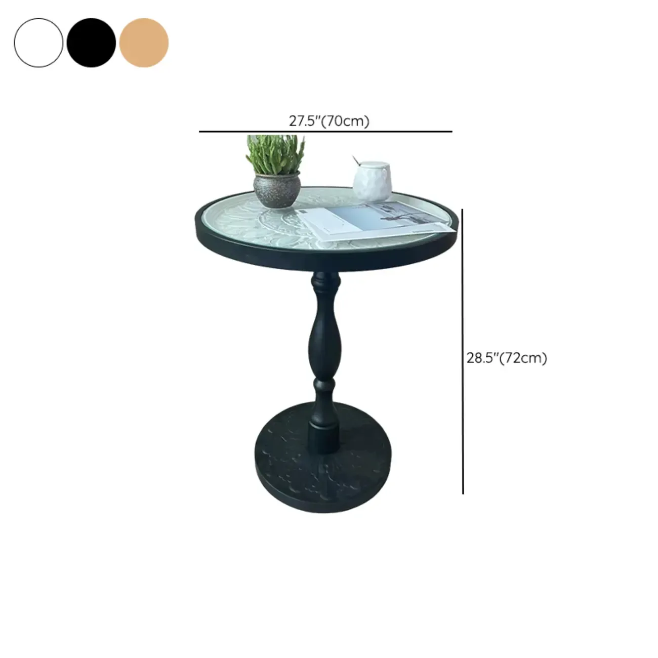Retro Round Wooden End Table with Distressed Finish for Home Image - 13