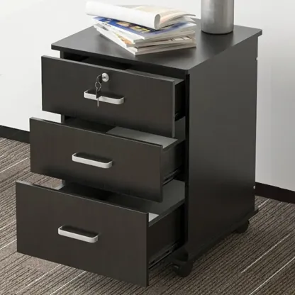 Contemporary Wooden Filing Cabinet with Wheels for Office Image - 6