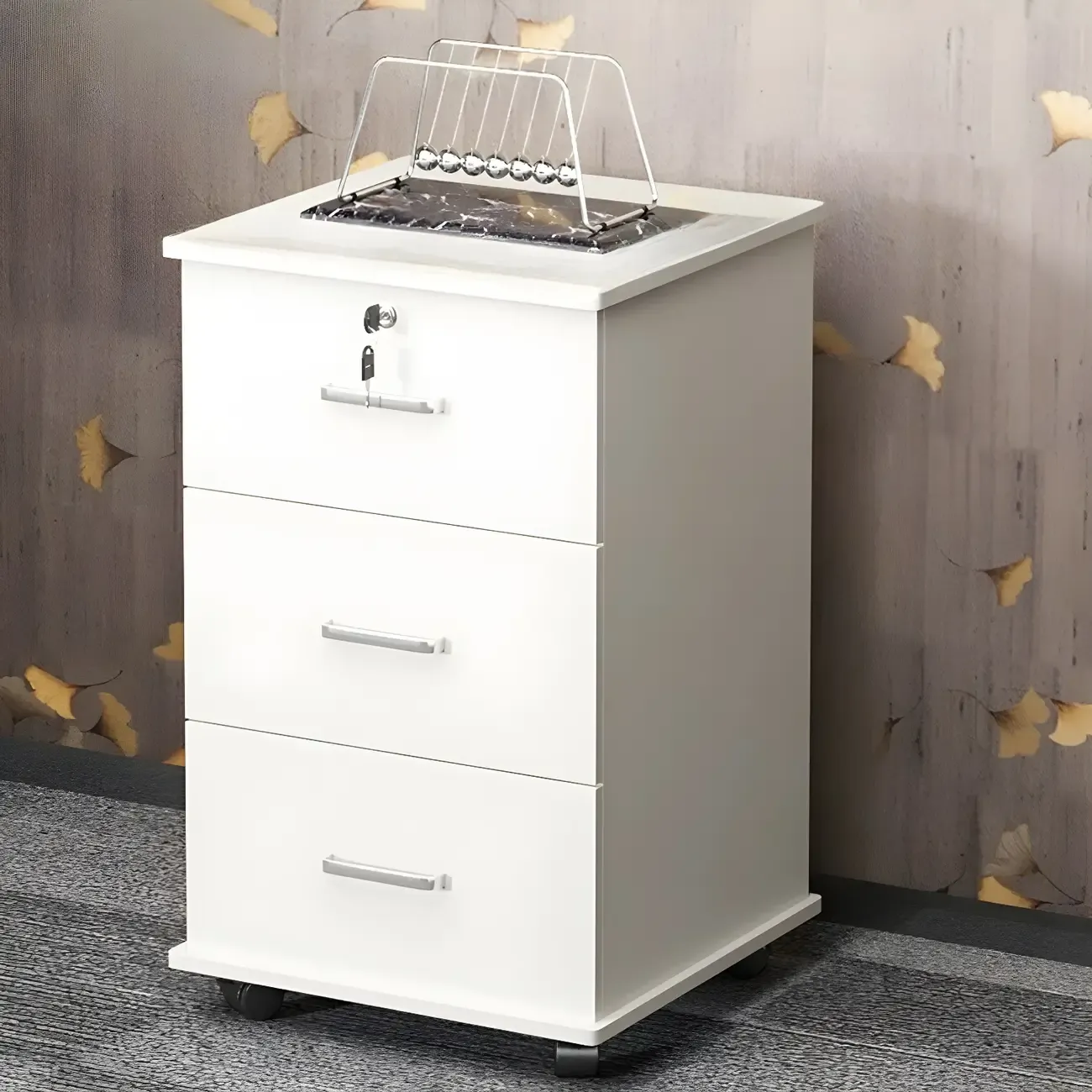 Contemporary Wooden Filing Cabinet with Wheels for Office Image - 9