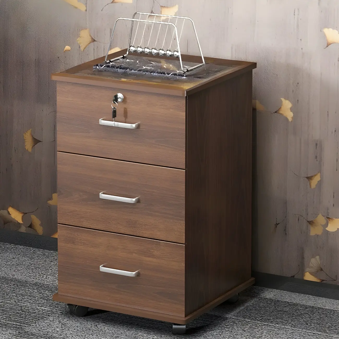 Contemporary Wooden Filing Cabinet with Wheels for Office Image - 11 | homeyfad