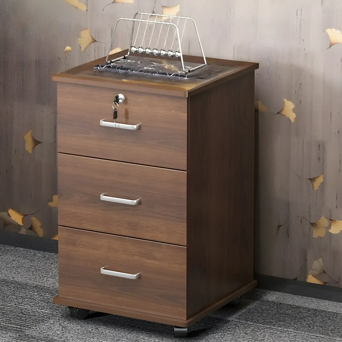 Contemporary Wooden Filing Cabinet with Wheels for Office Image - 11