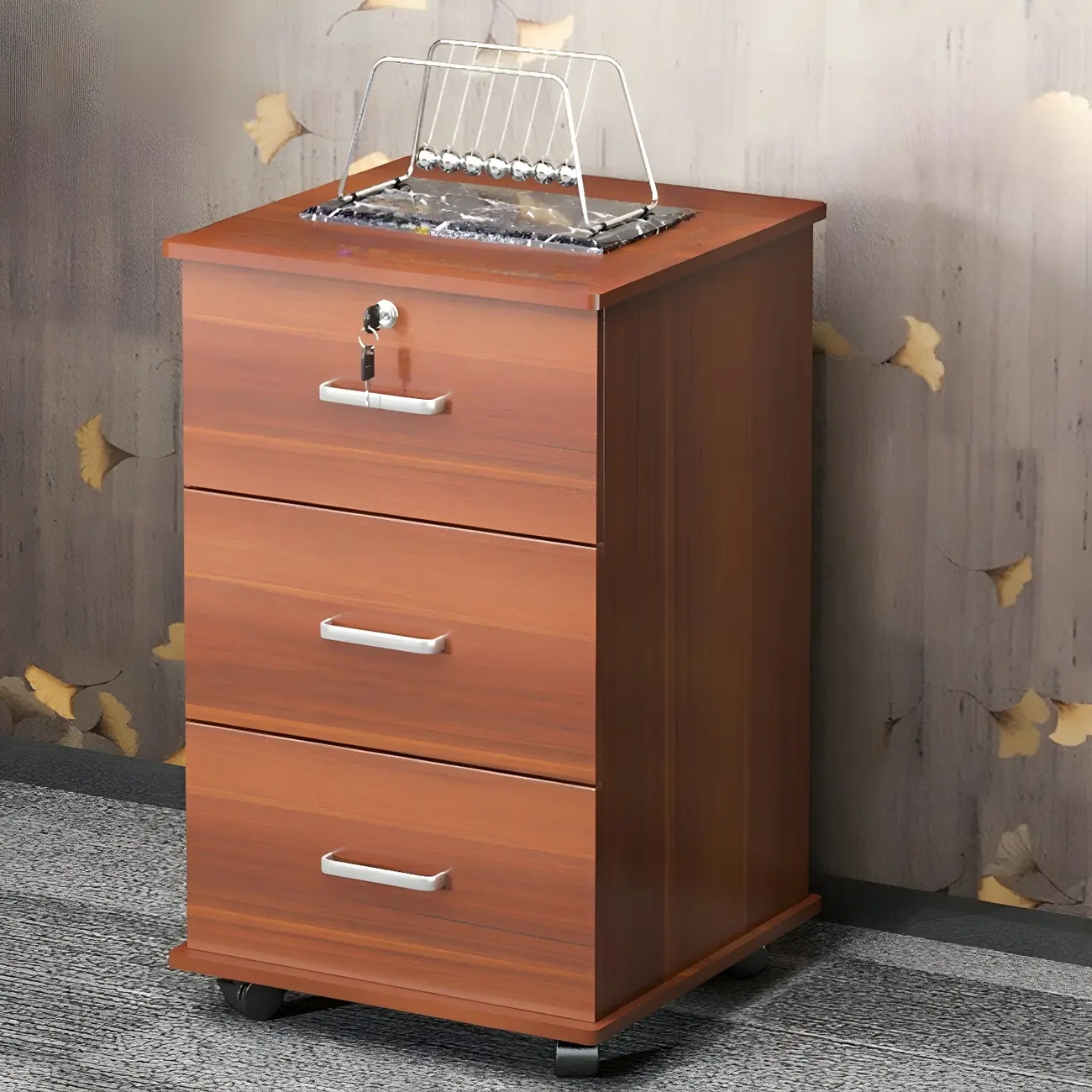 Contemporary Wooden Filing Cabinet with Wheels for Office Image - 14 | homeyfad