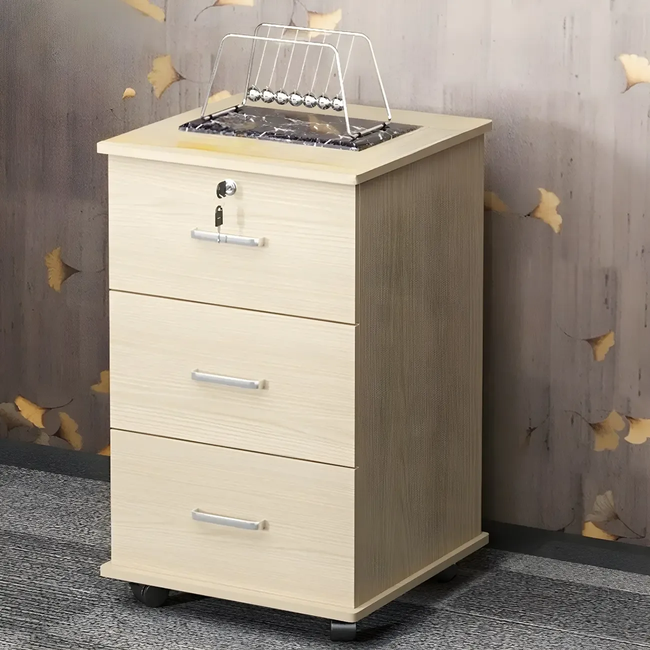 Contemporary Wooden Filing Cabinet with Wheels for Office Image - 3