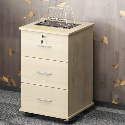 Contemporary Wooden Filing Cabinet with Wheels for Office Image - 3