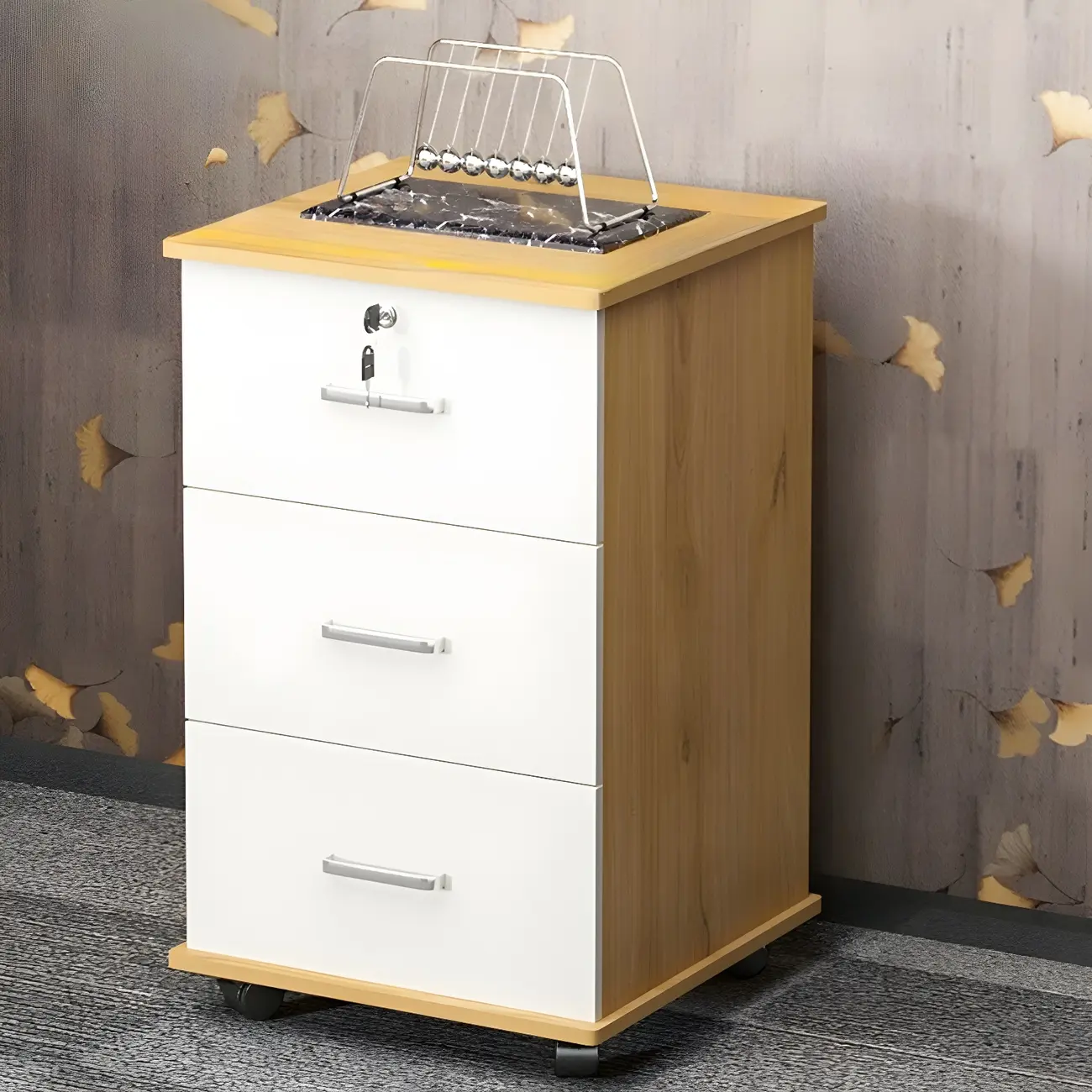 Contemporary Wooden Filing Cabinet with Wheels for Office Image - 1 | homeyfad