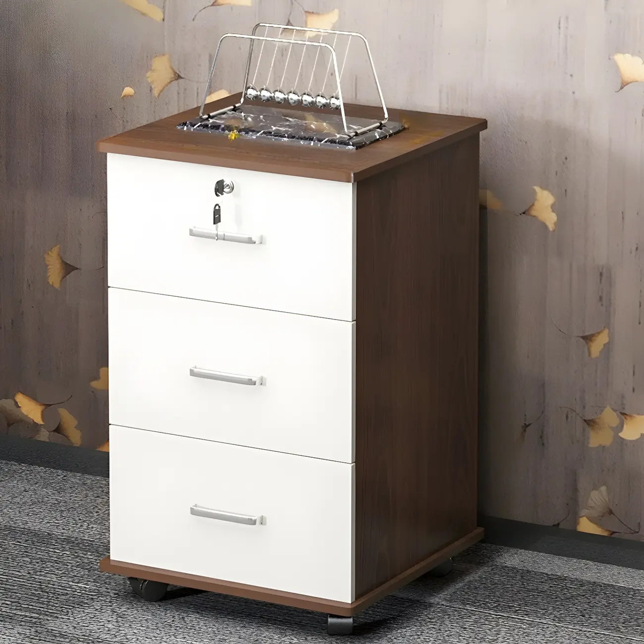 Contemporary Wooden Filing Cabinet with Wheels for Office Image - 2 | homeyfad