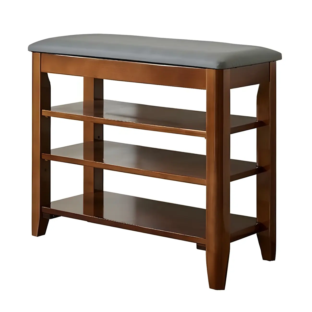 Entryway Walnut Wood Shoe Storage Bench with Cushion Image - 6 | homeyfad