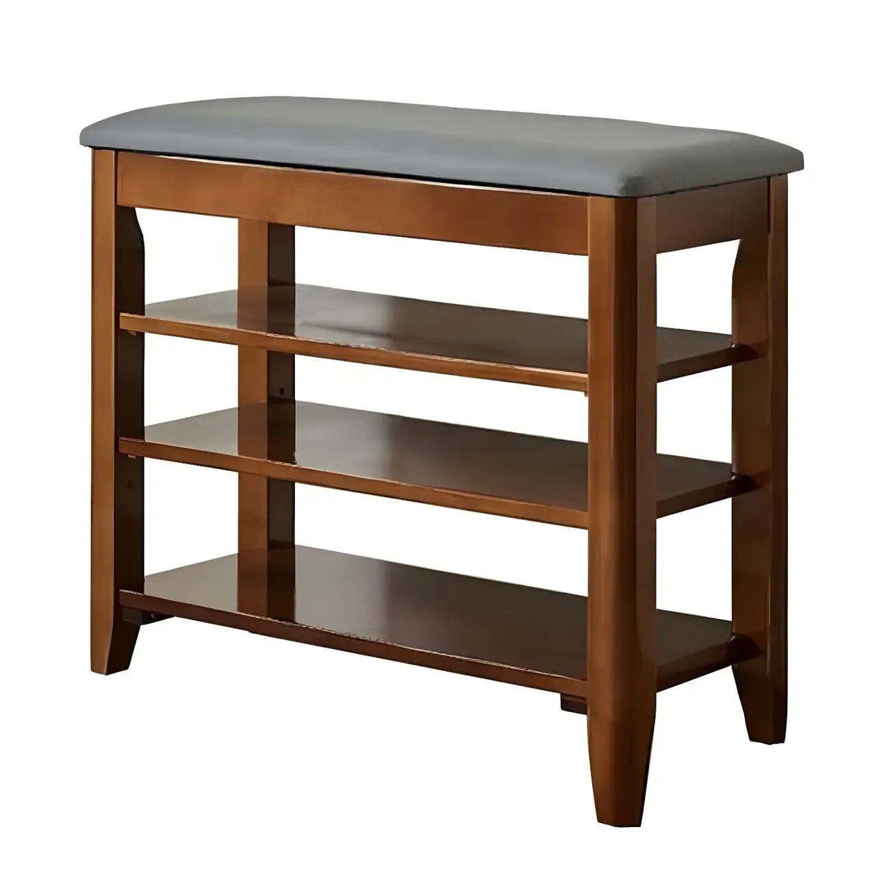 Entryway Walnut Wood Shoe Storage Bench with Cushion Image - 6