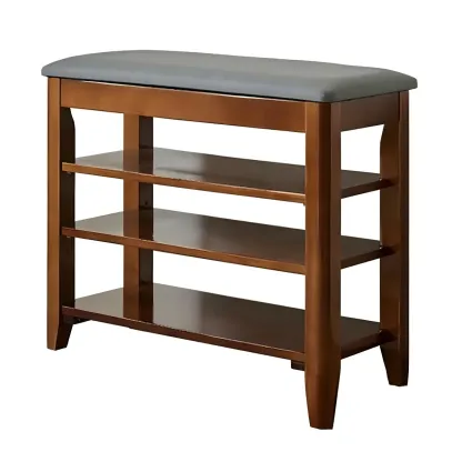Entryway Walnut Wood Shoe Storage Bench with Cushion Image - 6