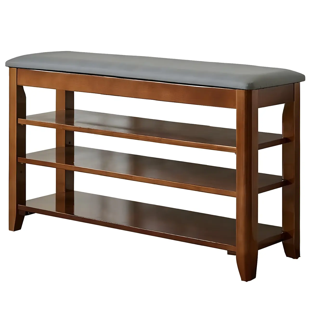 Entryway Walnut Wood Shoe Storage Bench with Cushion Image - 9 | homeyfad