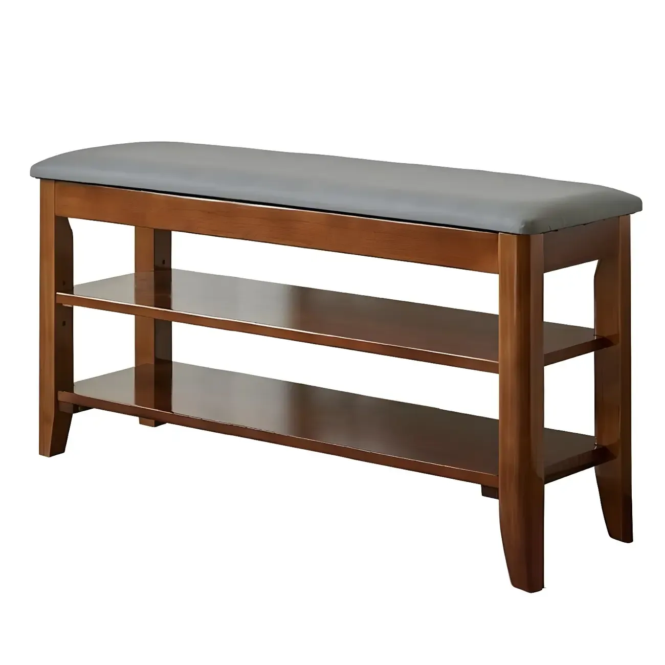 Entryway Walnut Wood Shoe Storage Bench with Cushion Image - 10