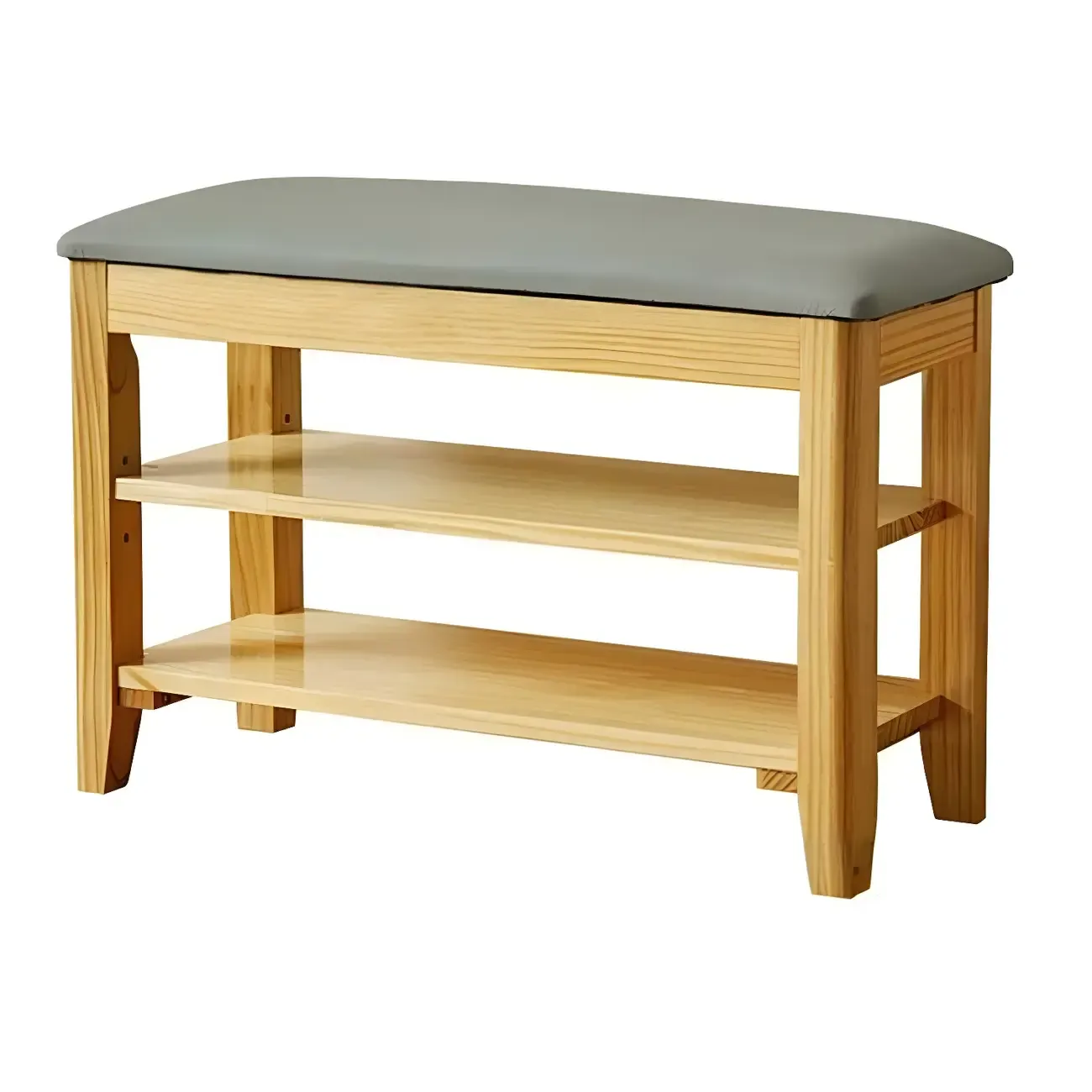 Entryway Walnut Wood Shoe Storage Bench with Cushion Image - 11