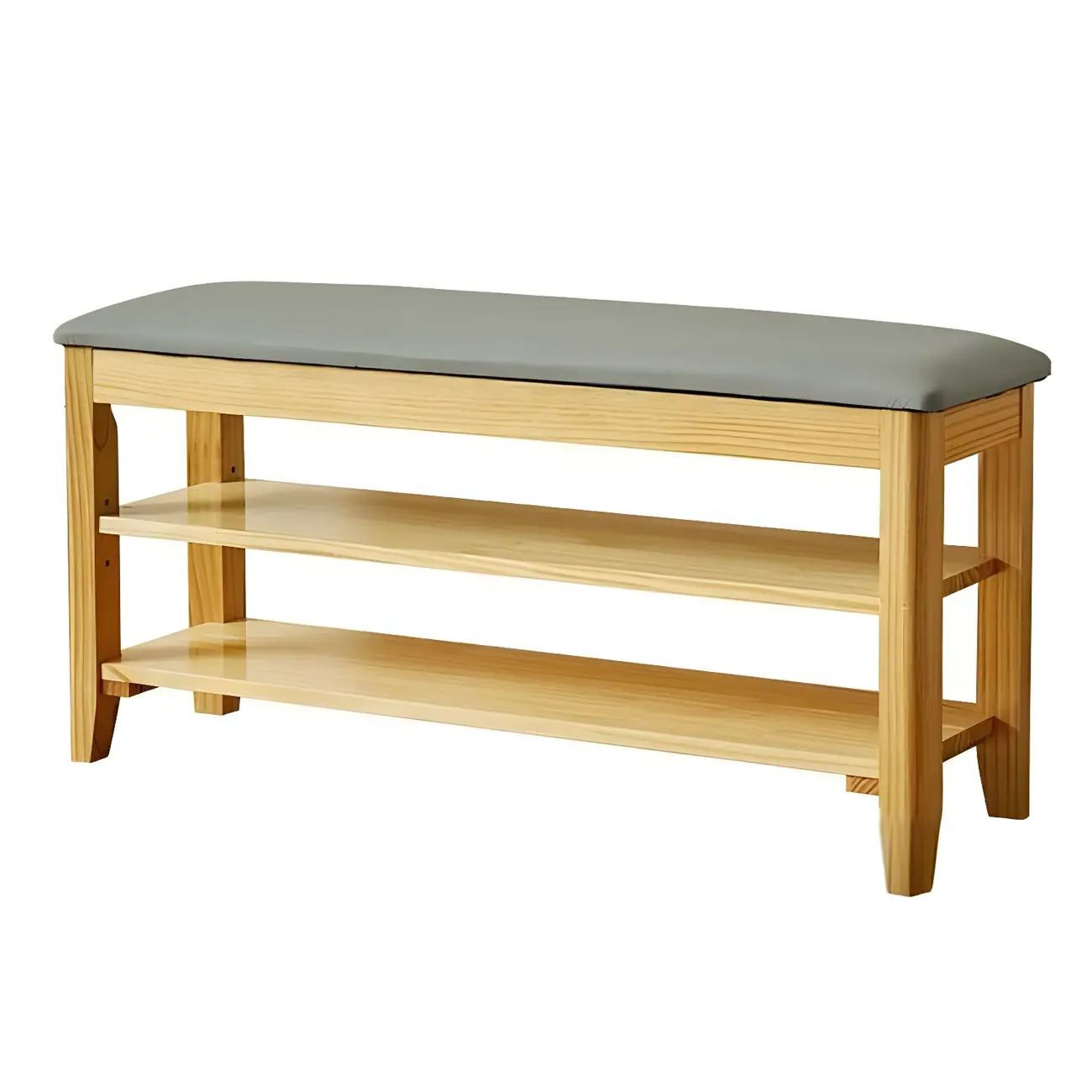 Entryway Walnut Wood Shoe Storage Bench with Cushion Image - 13 | homeyfad