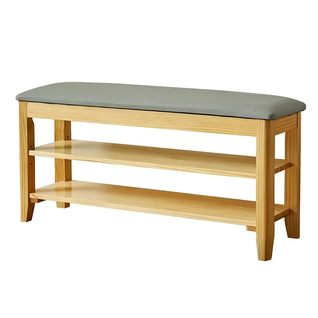 Entryway Walnut Wood Shoe Storage Bench with Cushion Image - 13