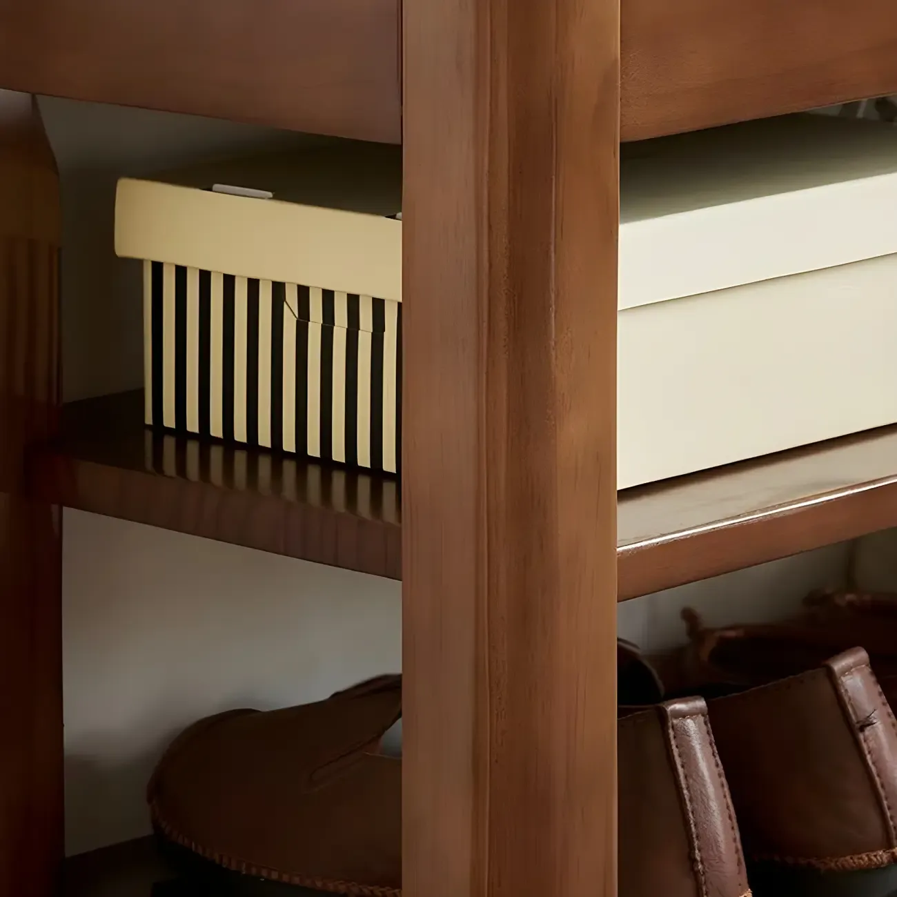 Entryway Walnut Wood Shoe Storage Bench with Cushion Image - 14