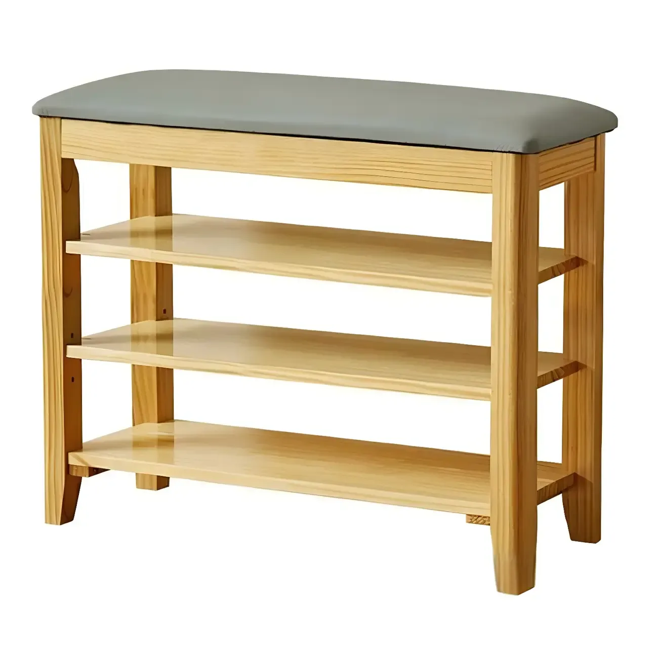 Entryway Walnut Wood Shoe Storage Bench with Cushion Image - 17