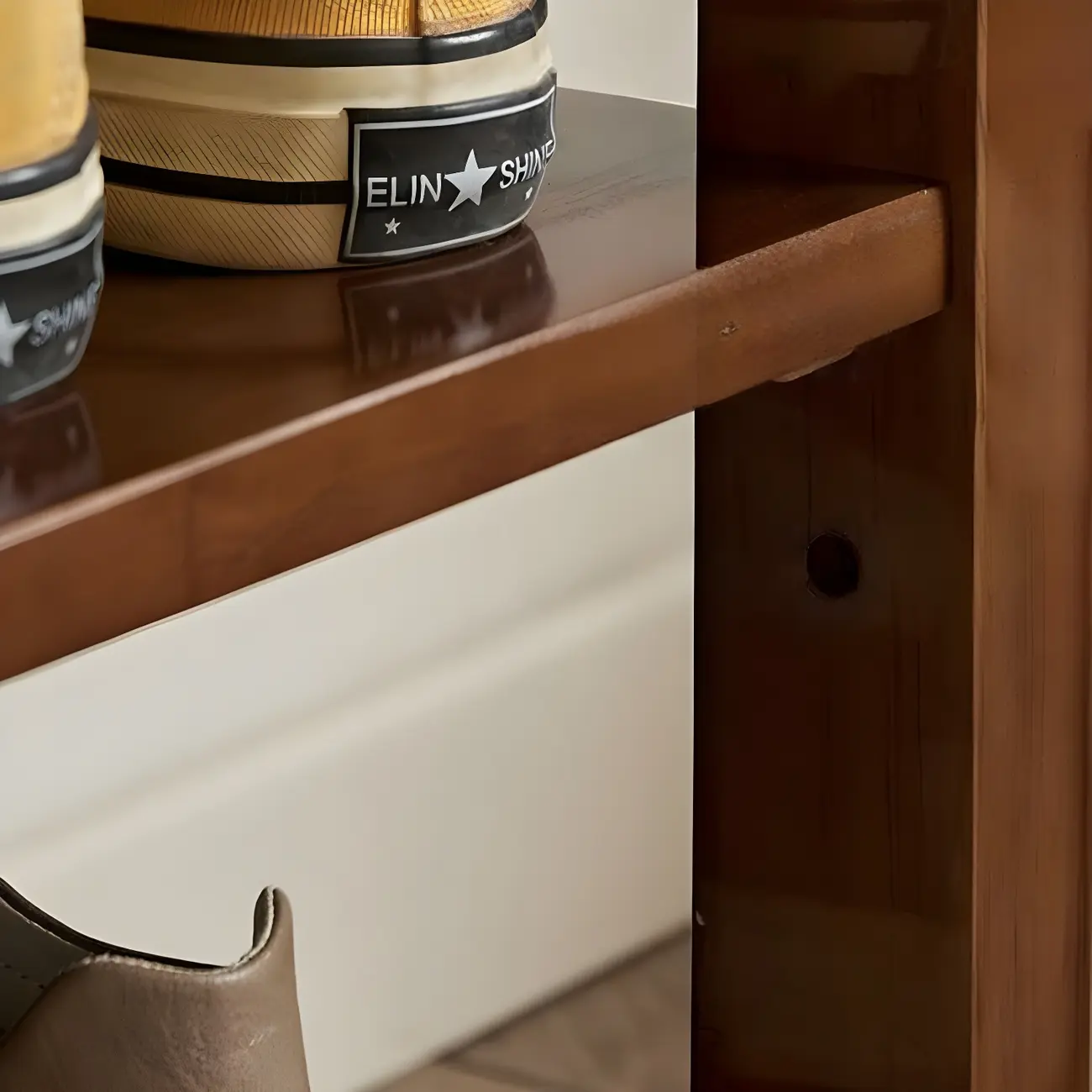 Entryway Walnut Wood Shoe Storage Bench with Cushion Image - 18 | homeyfad