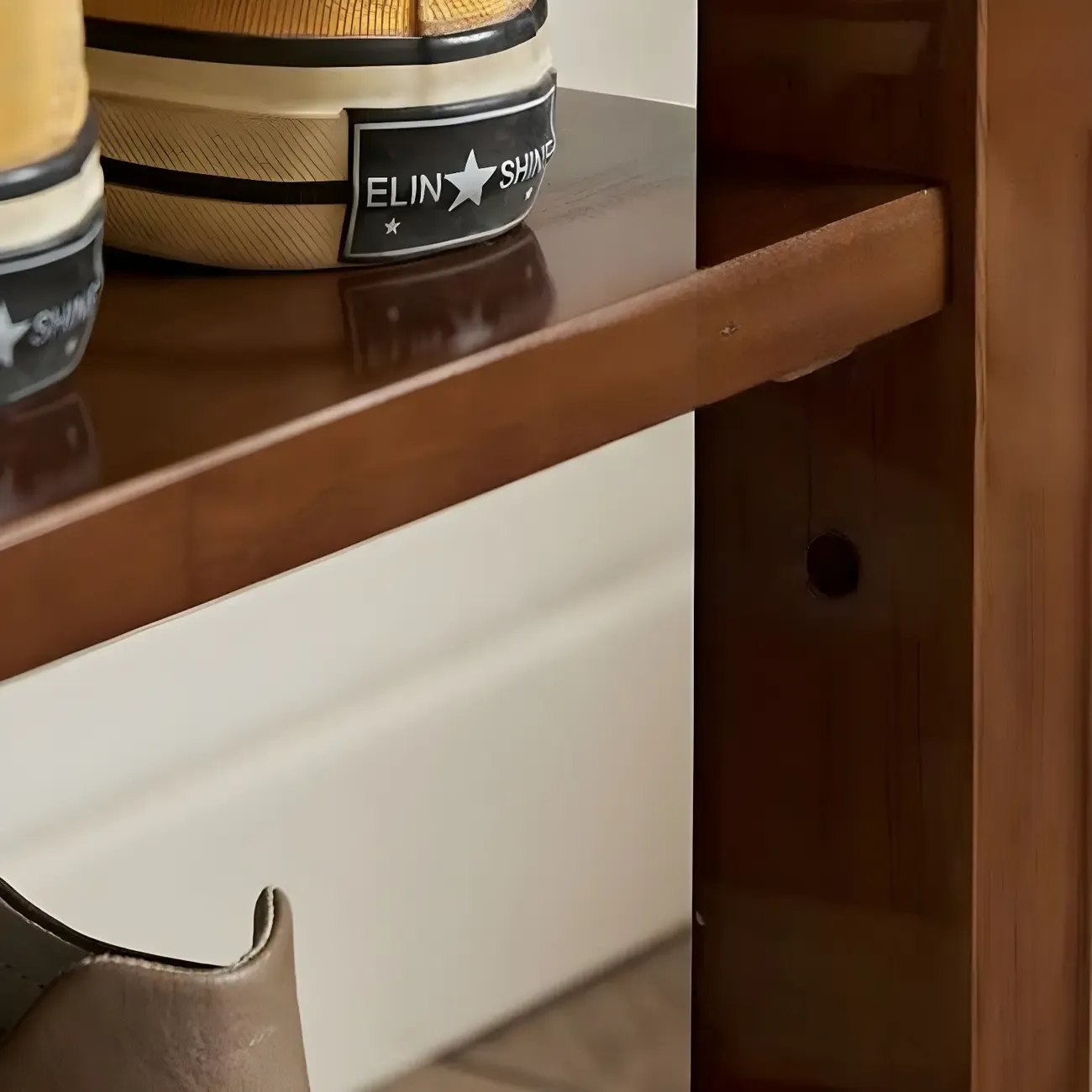 Entryway Walnut Wood Shoe Storage Bench with Cushion Image - 18