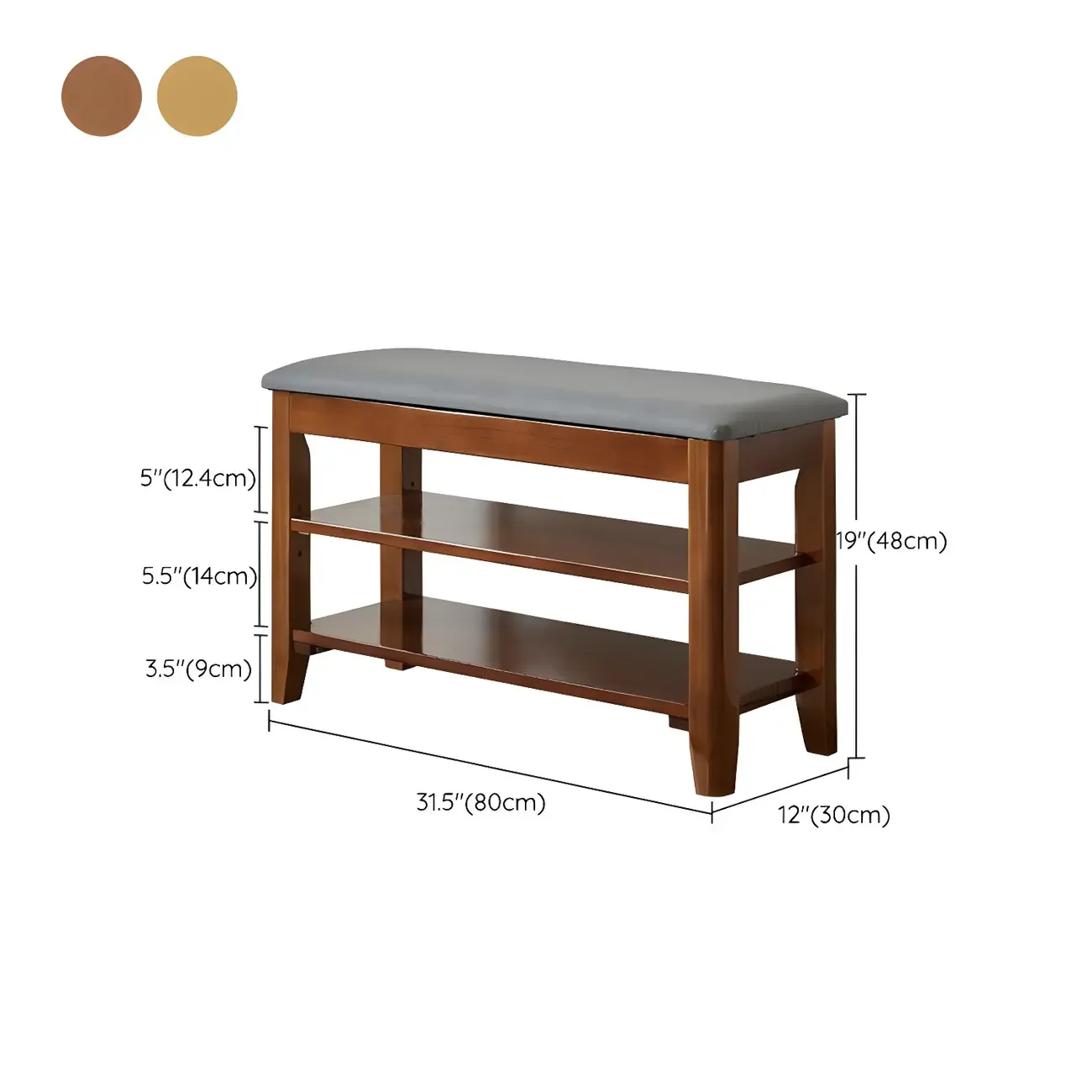 Entryway Walnut Wood Shoe Storage Bench with Cushion Image - 22