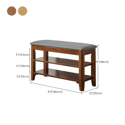 Entryway Walnut Wood Shoe Storage Bench with Cushion Image - 22