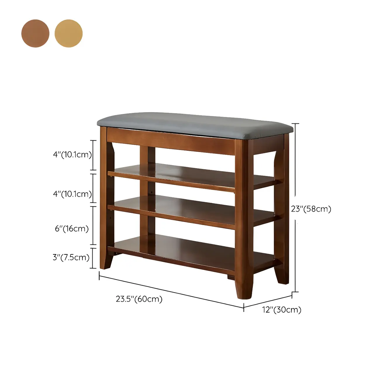 Entryway Walnut Wood Shoe Storage Bench with Cushion Image - 24 | homeyfad