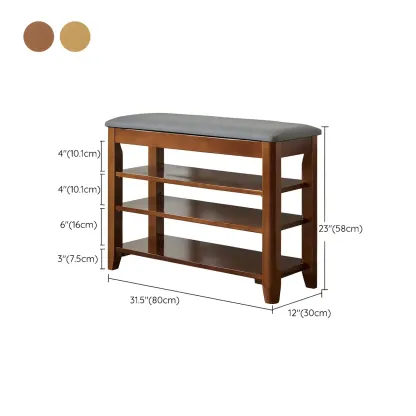 Entryway Walnut Wood Shoe Storage Bench with Cushion Image - 25