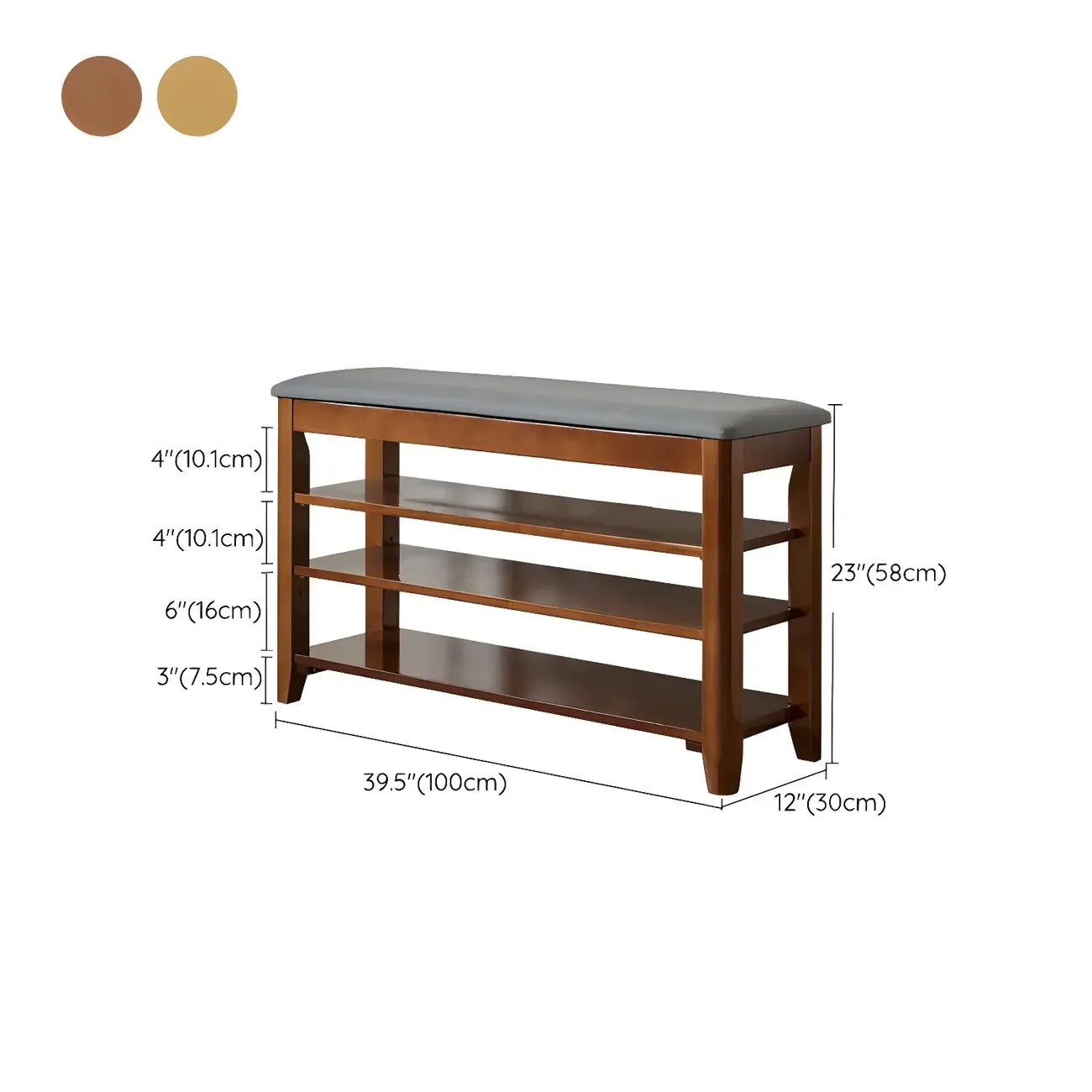 Entryway Walnut Wood Shoe Storage Bench with Cushion Image - 26