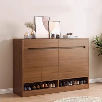 Entryway Adjustable Wooden Shoe Storage Cabinet with Doors Image - 1