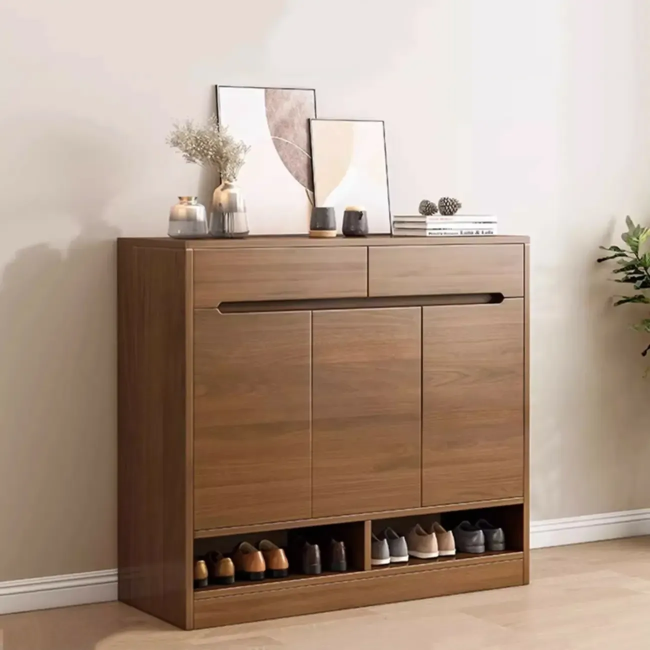 Entryway Adjustable Wooden Shoe Storage Cabinet with Doors Image - 5