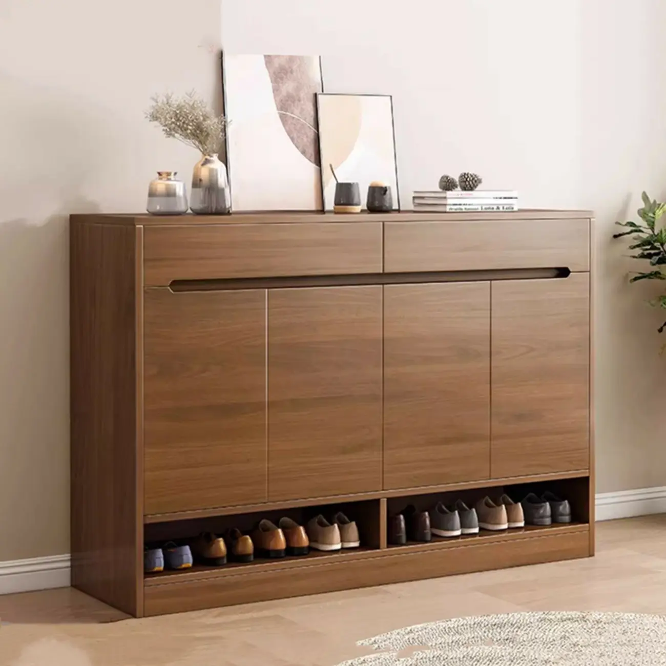 Entryway Adjustable Wooden Shoe Storage Cabinet with Doors Image - 6 | homeyfad
