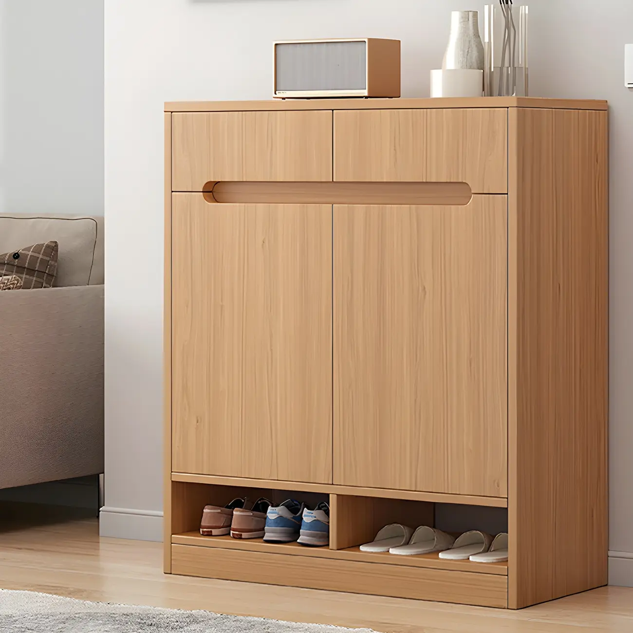 Entryway Adjustable Wooden Shoe Storage Cabinet with Doors Image - 2 | homeyfad