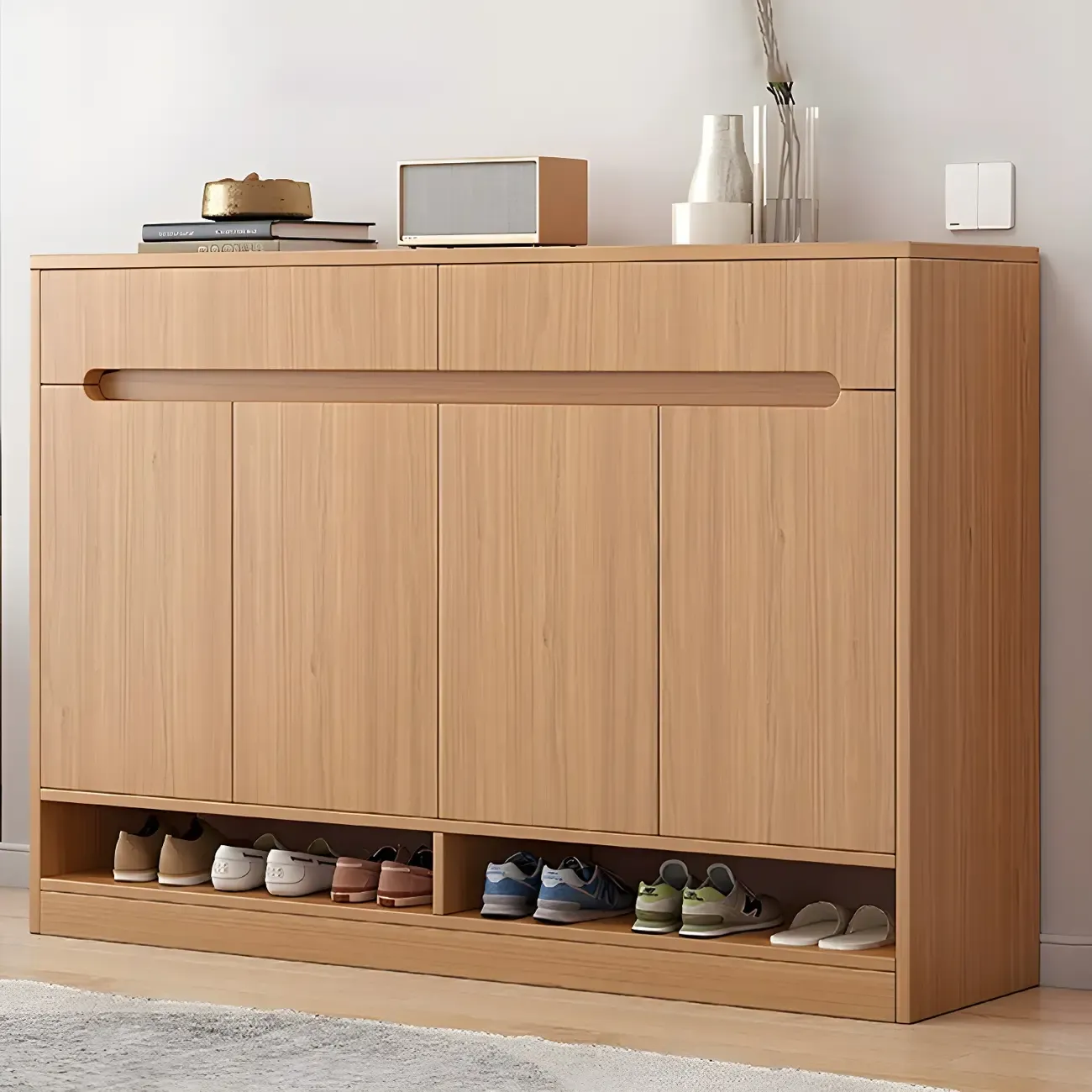 Entryway Adjustable Wooden Shoe Storage Cabinet with Doors Image - 7