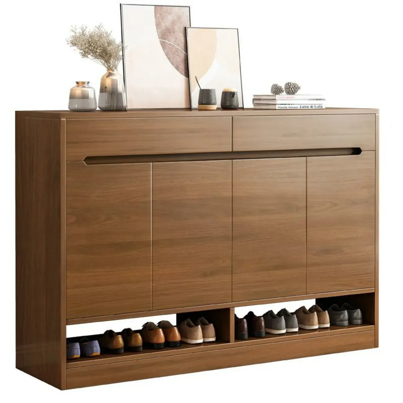 Entryway Adjustable Wooden Shoe Storage Cabinet with Doors Image - 9