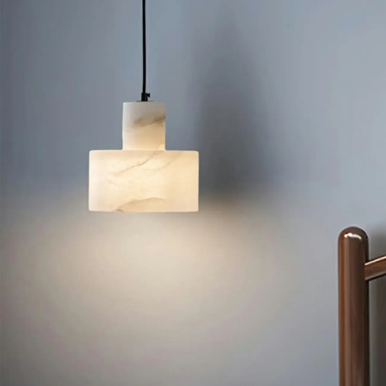 Modern White Marble Cylinder Kitchen Pendant Light Image - 5