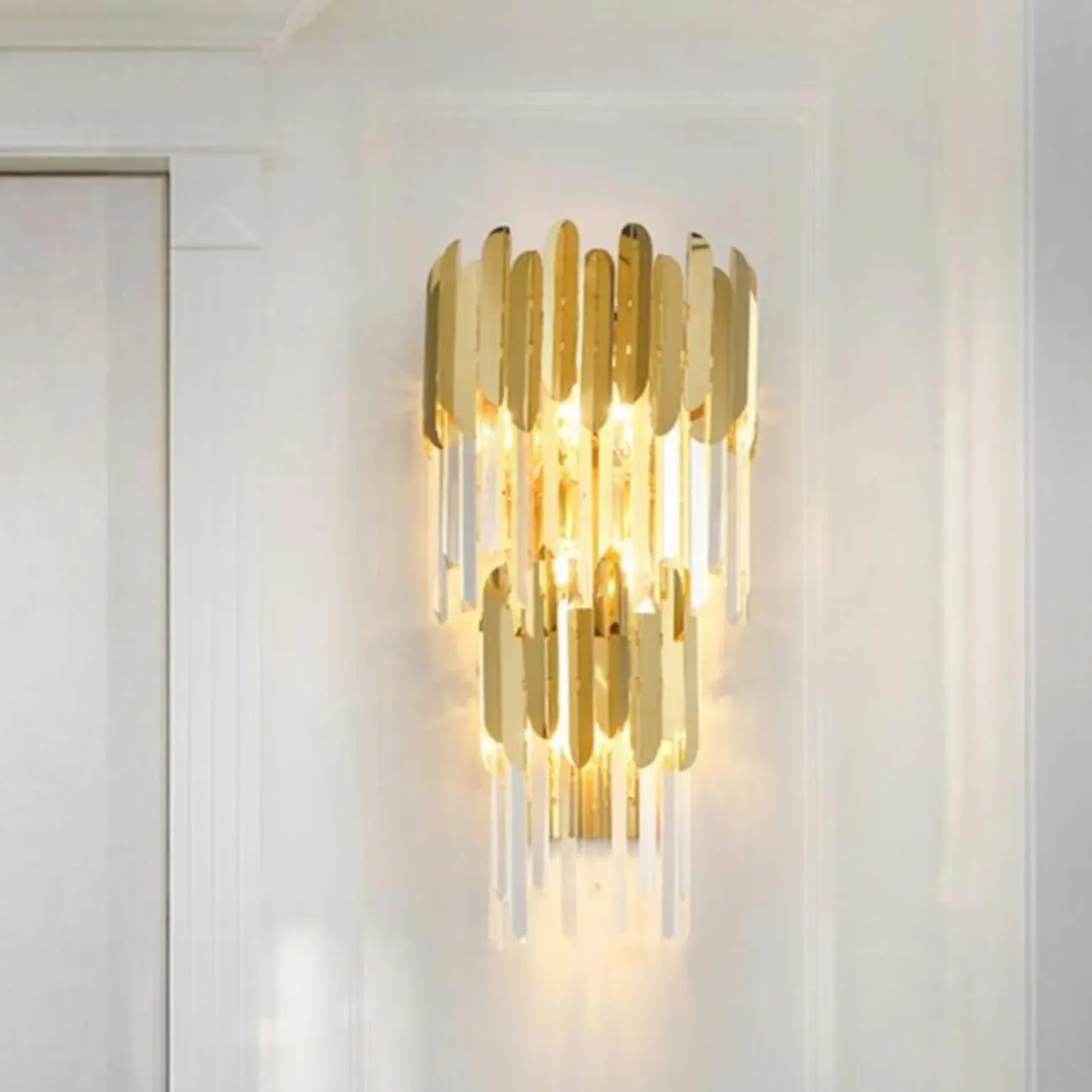 Modern Crystal Gold Metal Tassel Tiered Shining Wall Sconce Image - 1 | homeyfad