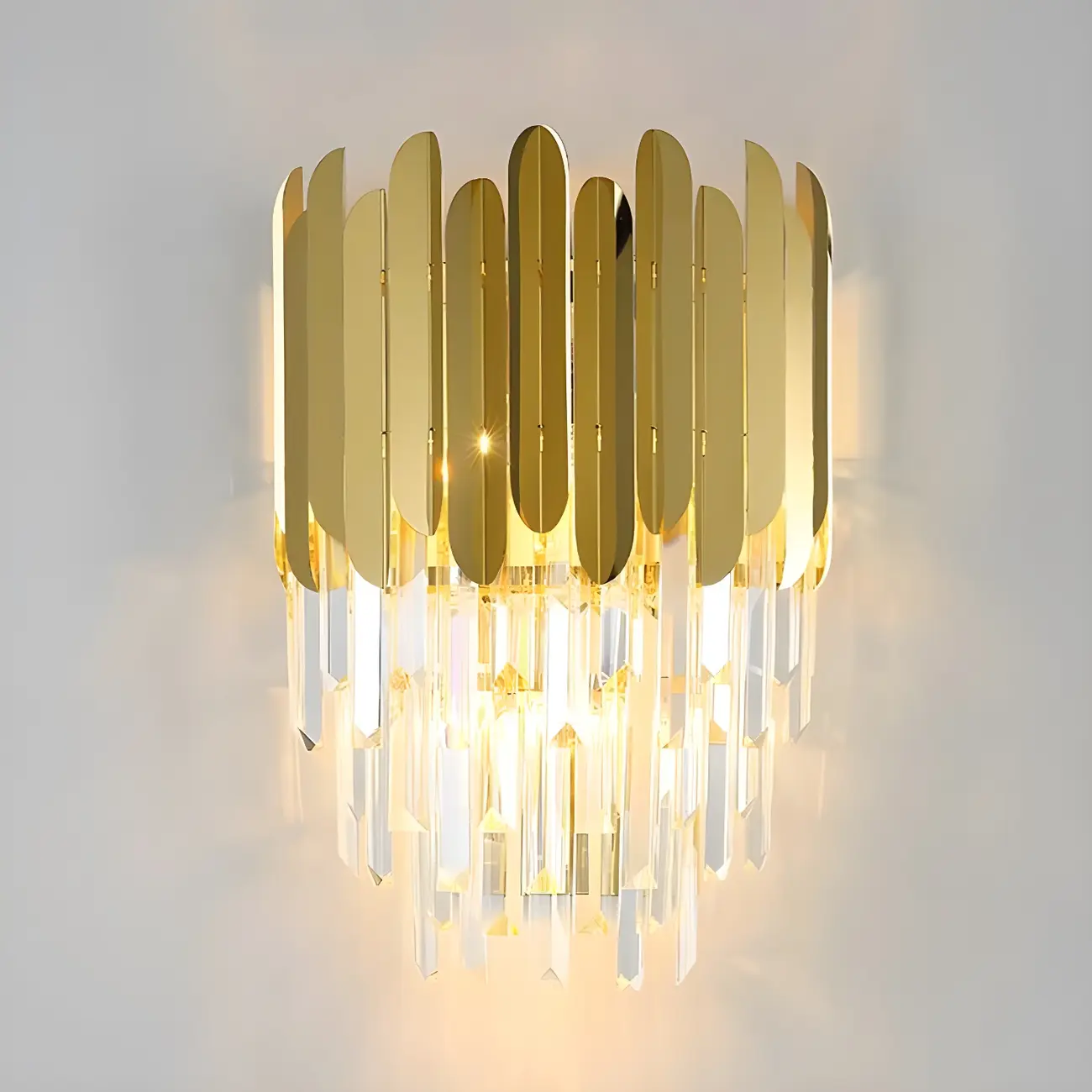 Modern Crystal Gold Metal Tassel Tiered Shining Wall Sconce Image - 5 | homeyfad