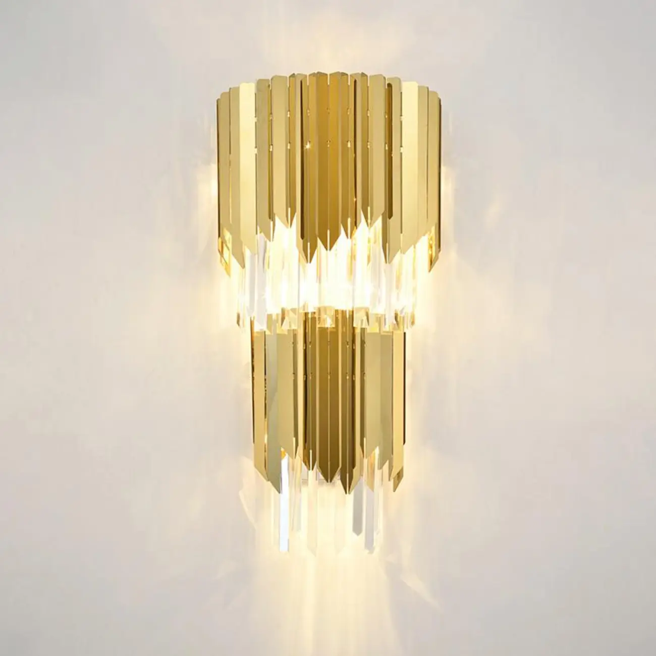 Modern Crystal Gold Metal Tassel Tiered Shining Wall Sconce Image - 6 | homeyfad