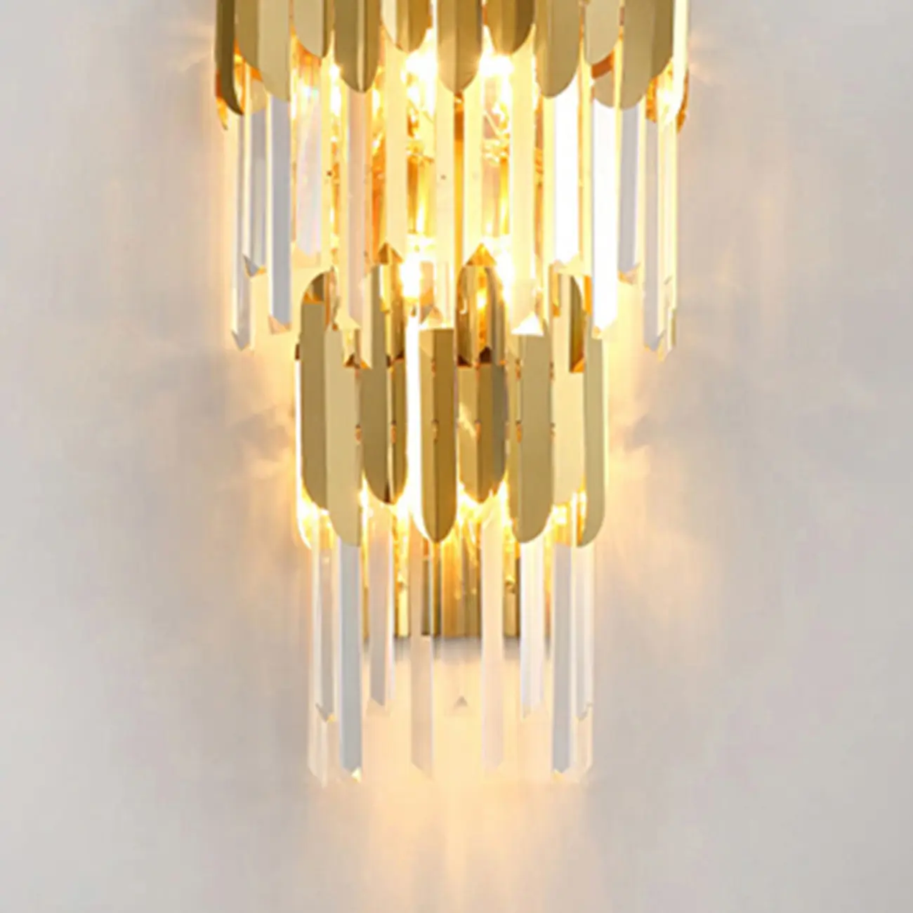Modern Crystal Gold Metal Tassel Tiered Shining Wall Sconce Image - 8 | homeyfad