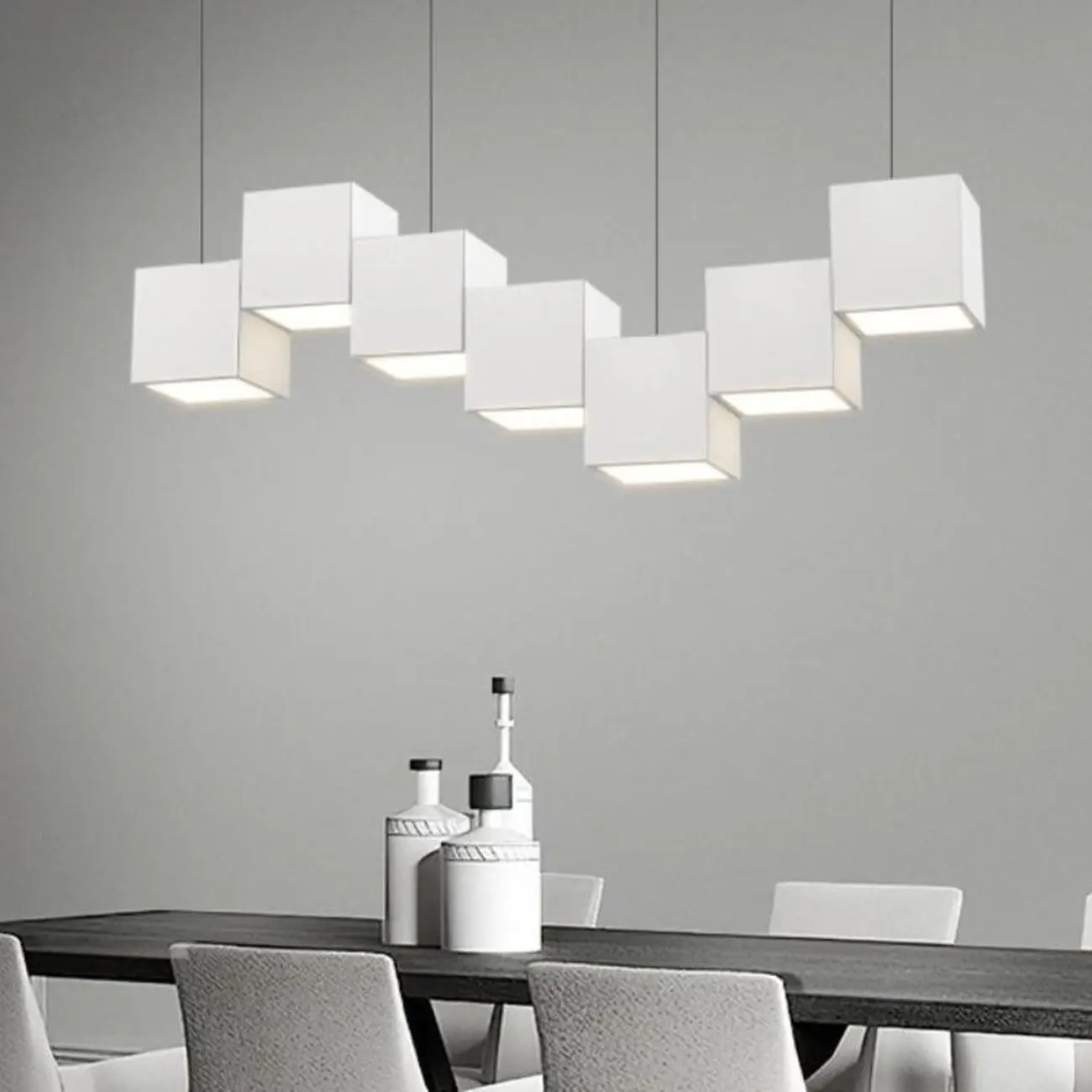 White Cube Modern Island Pendant Light, Adjustable | homeyfad