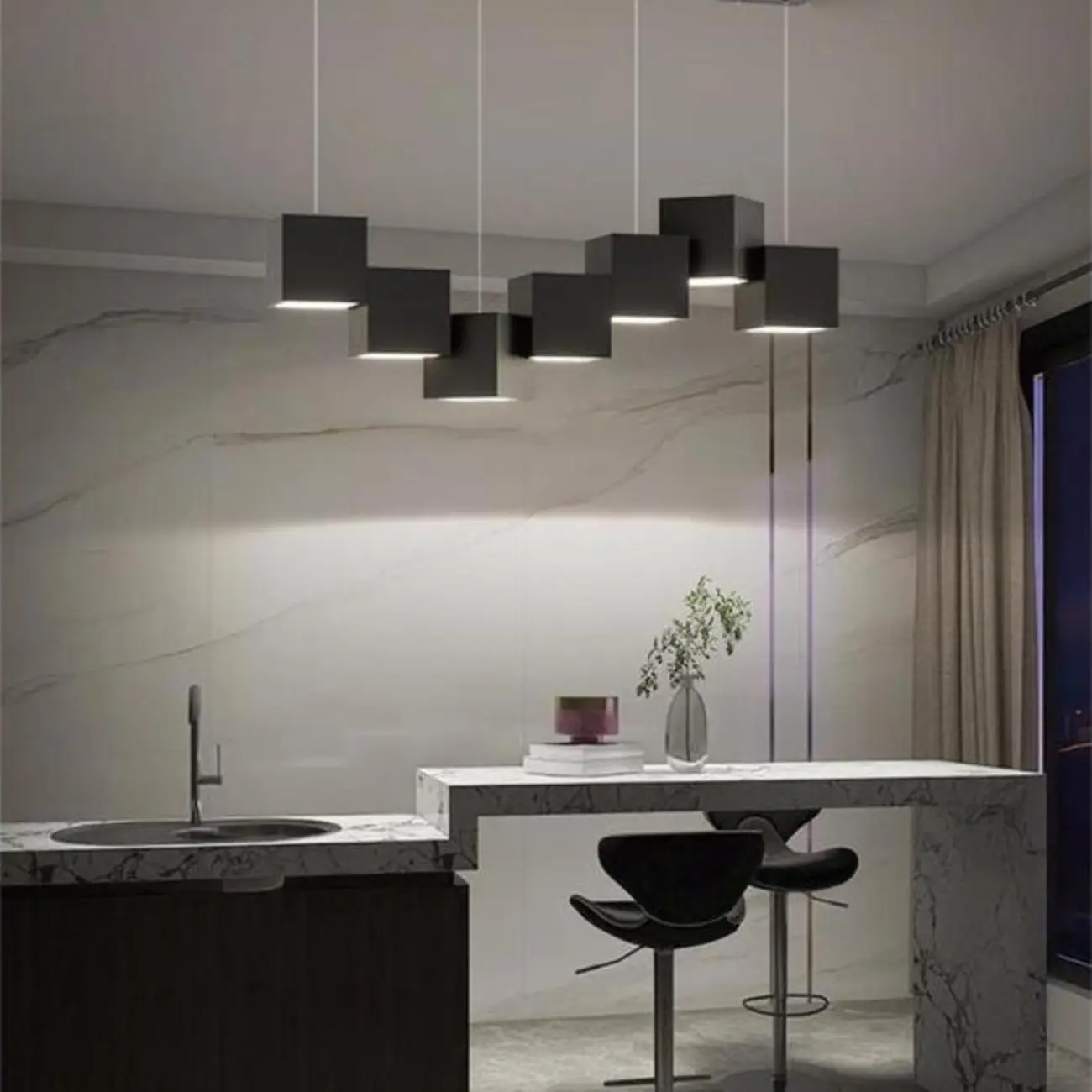 White Cube Modern Island Pendant Light, Adjustable | homeyfad