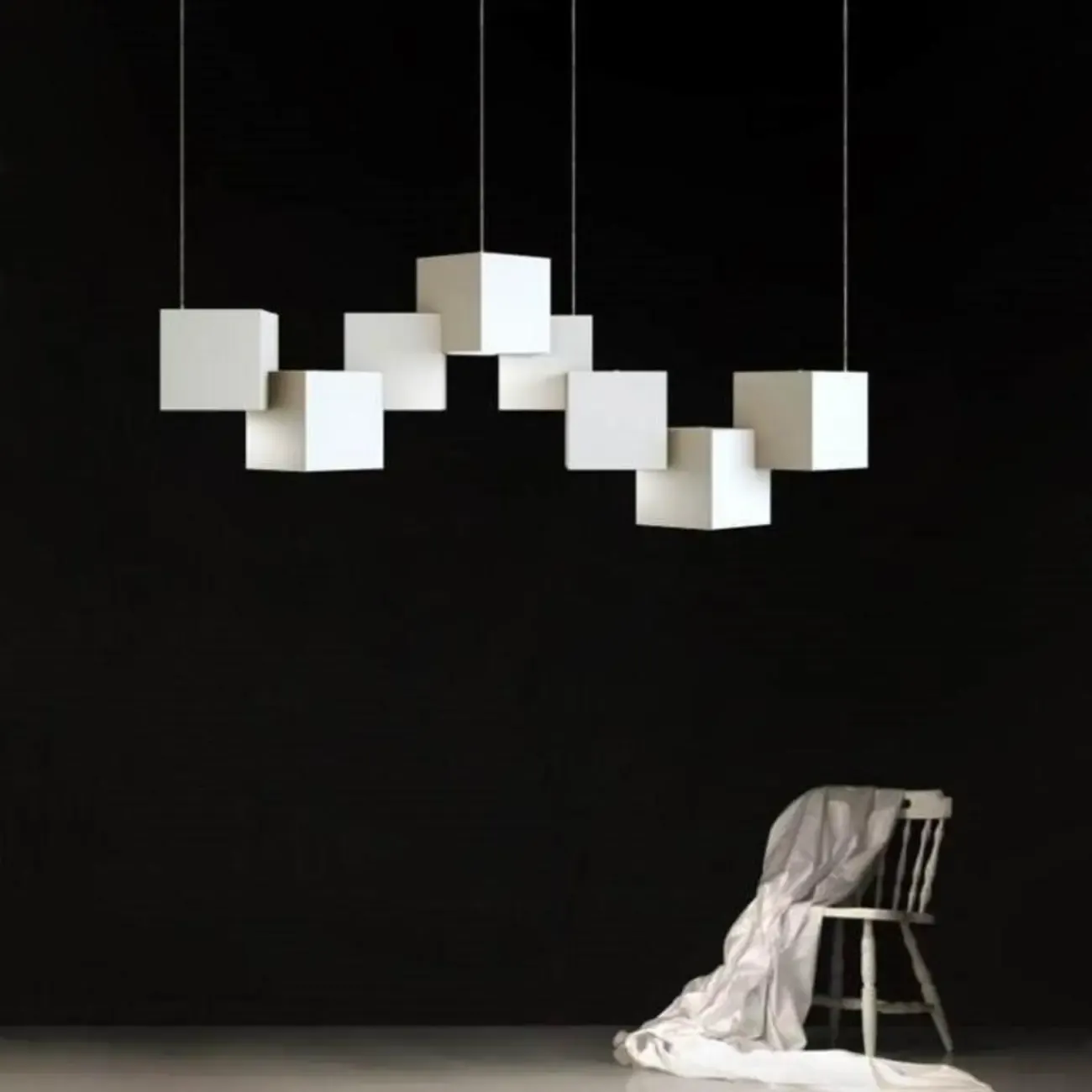 White Cube Modern Island Pendant Light, Adjustable